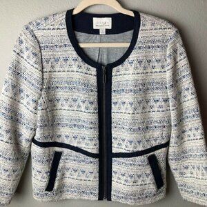HINGE Nordstrom Metallic Blue White Jersey Lined Wool BlendTweed Blazer size M
